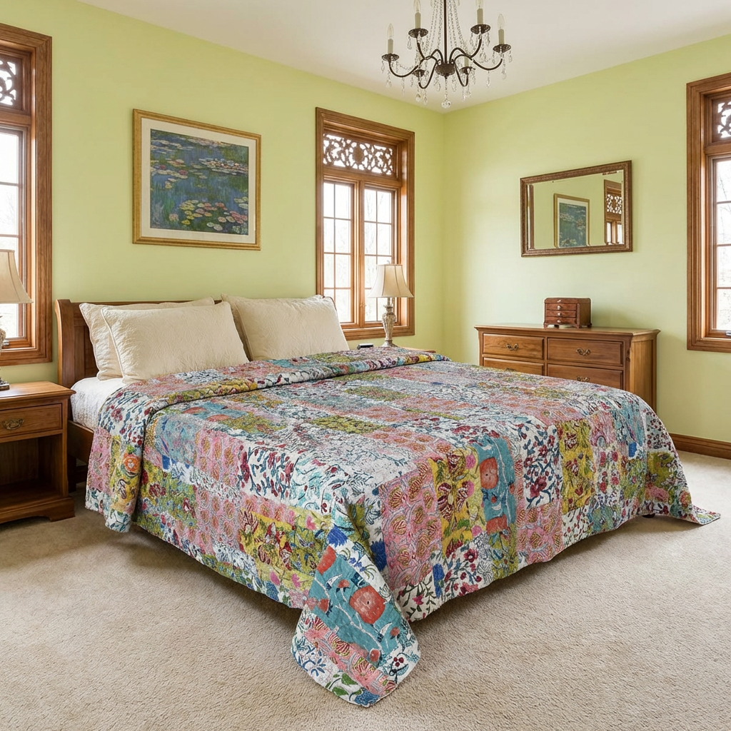 Hand Quilted Kantha Patchwork Quilt  Artisan-Made Elegance by Roopantaran  202577