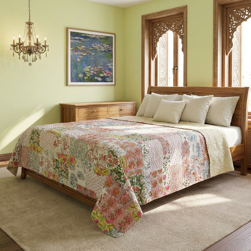 Hand Quilted Kantha Patchwork Quilt Artisan-Made Elegance by Roopantaran 202579