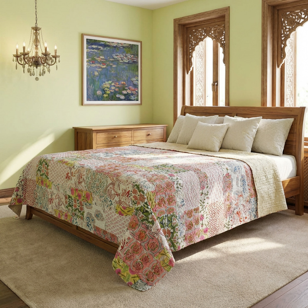 Image of Hand Quilted Kantha Patchwork Quilt – Artisan-Made Elegance by Roopantaran | 202579