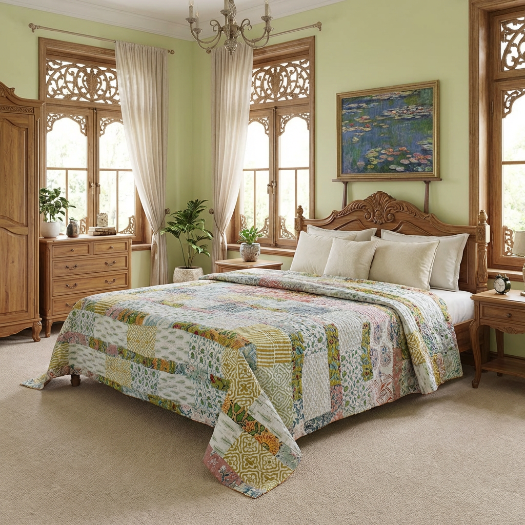 Hand Quilted Kantha Patchwork Quilt Artisan-Made Elegance by Roopantaran 202580