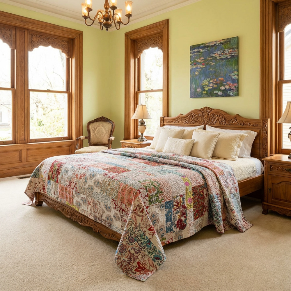 Image of Hand Quilted Kantha Patchwork Quilt – Artisan-Made Elegance by Roopantaran | 202581