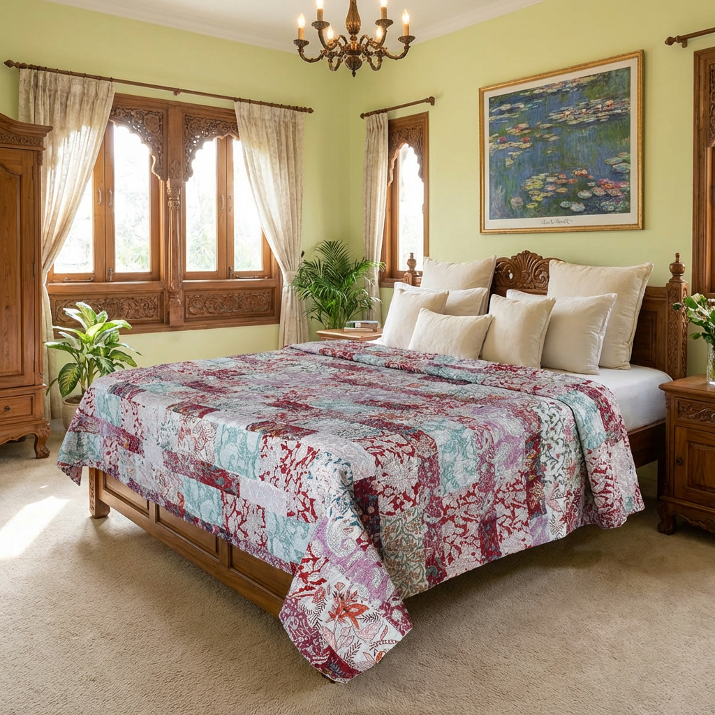 Hand Quilted Kantha Patchwork Quilt  Artisan-Made Elegance by Roopantaran  202583