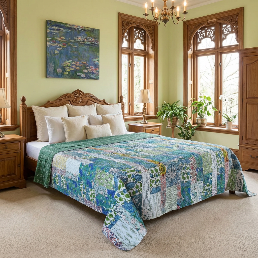 Hand Quilted Kantha Patchwork Quilt  Artisan-Made Elegance by Roopantaran  202584