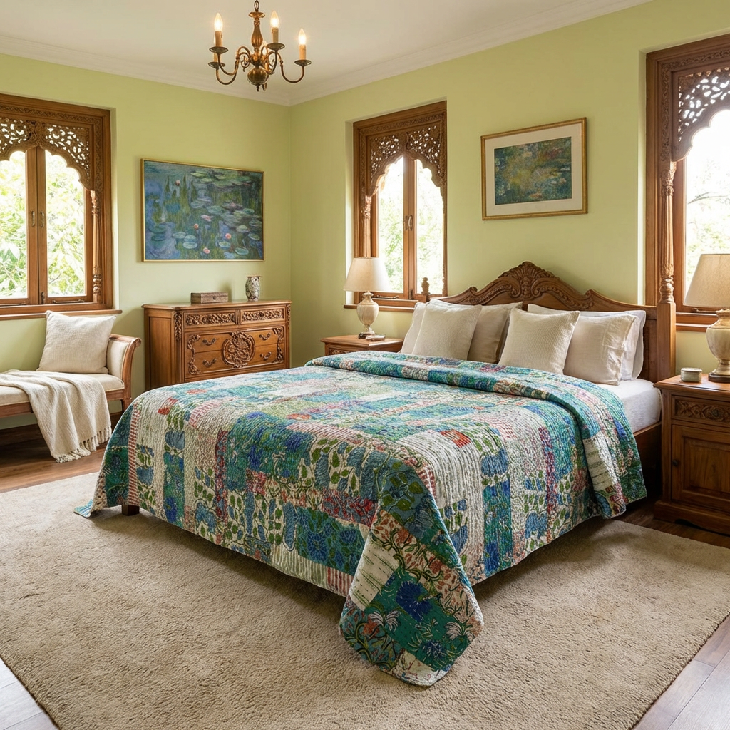 Hand Quilted Kantha Patchwork Quilt Artisan-Made Elegance by Roopantaran 202586