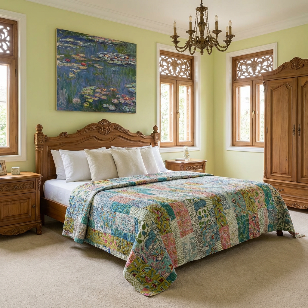 Hand Quilted Kantha Patchwork Quilt Artisan-Made Elegance by Roopantaran 202587