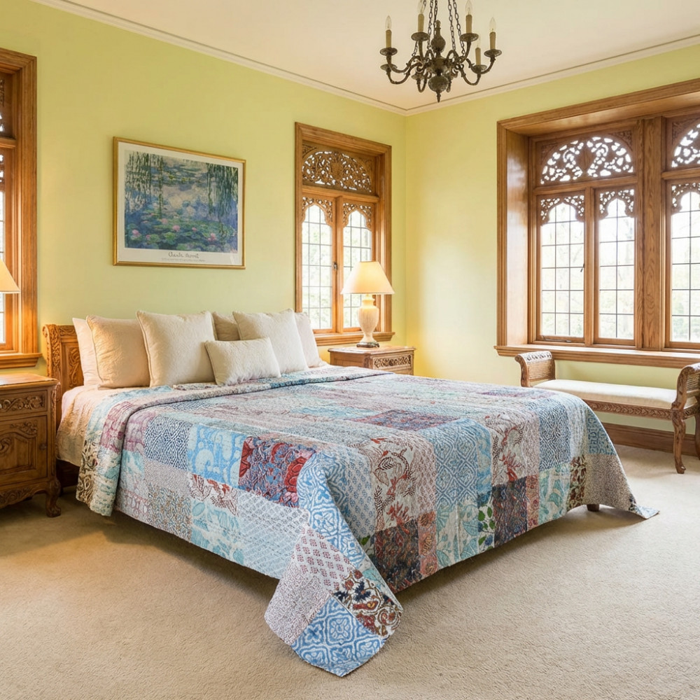 Image of Hand Quilted Kantha Patchwork Quilt – Artisan-Made Elegance by Roopantaran | 202588