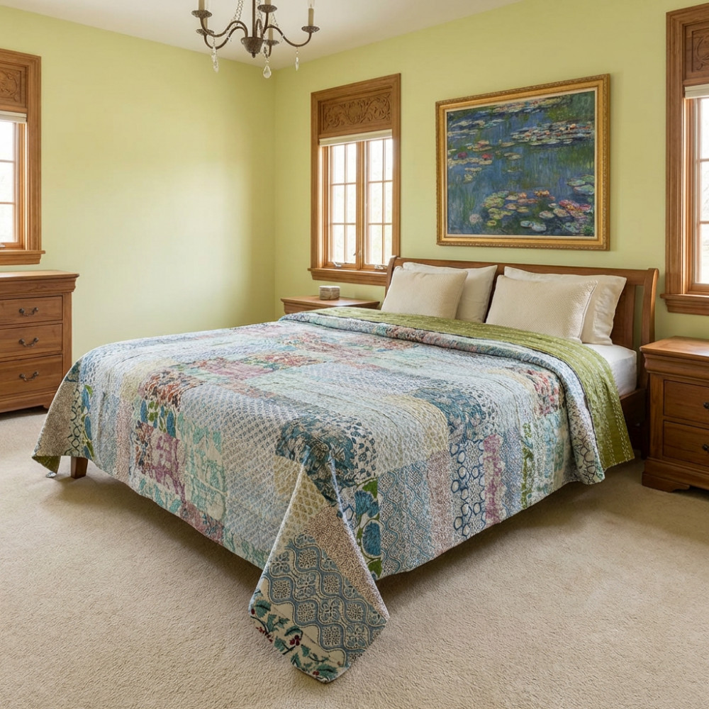 Image of Hand Quilted Kantha Patchwork Quilt – Artisan-Made Elegance by Roopantaran | 202589