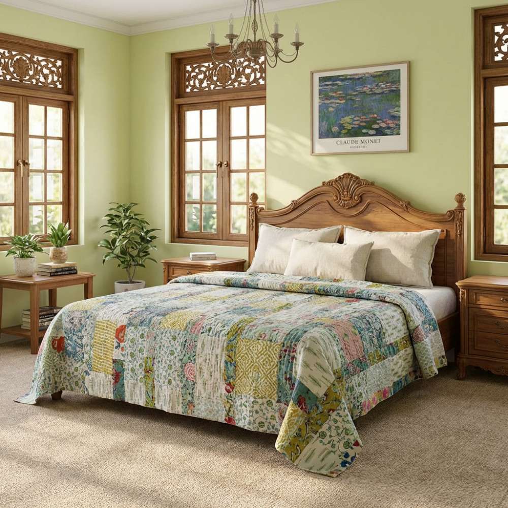 Image of Hand Quilted Kantha Patchwork Quilt – Artisan-Made Elegance by Roopantaran | 202591