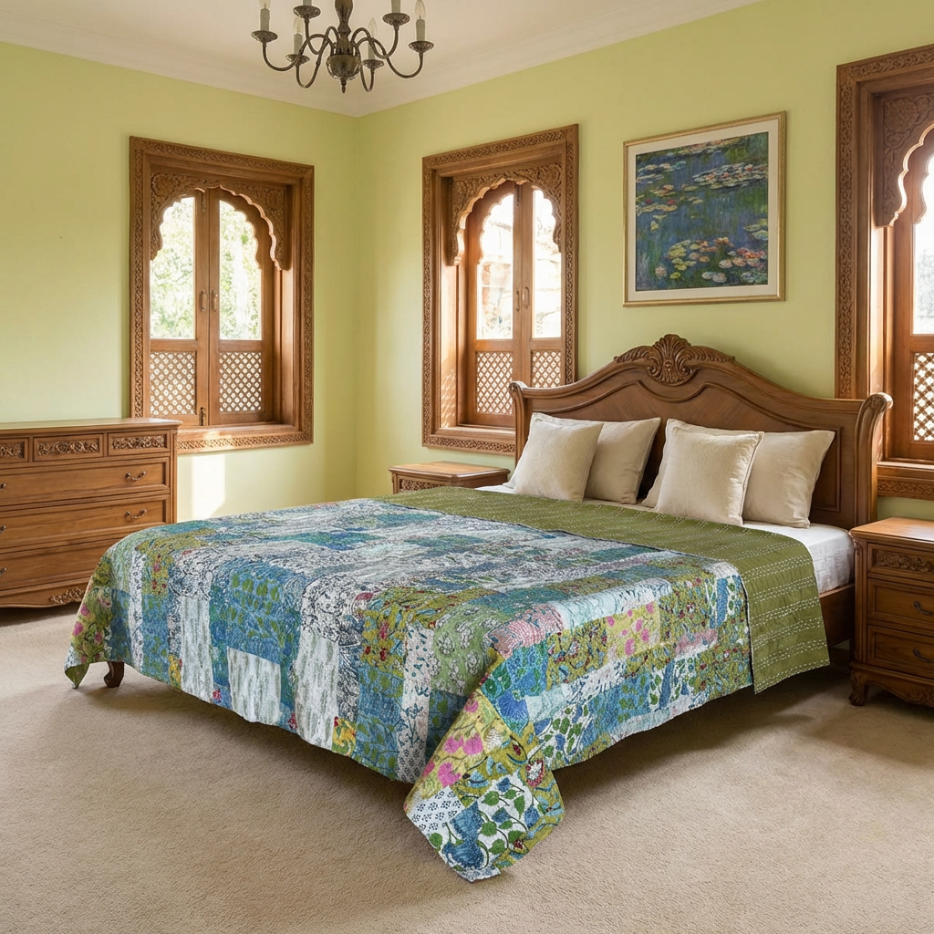 Hand Quilted Kantha Patchwork Quilt Artisan-Made Elegance by Roopantaran 202592