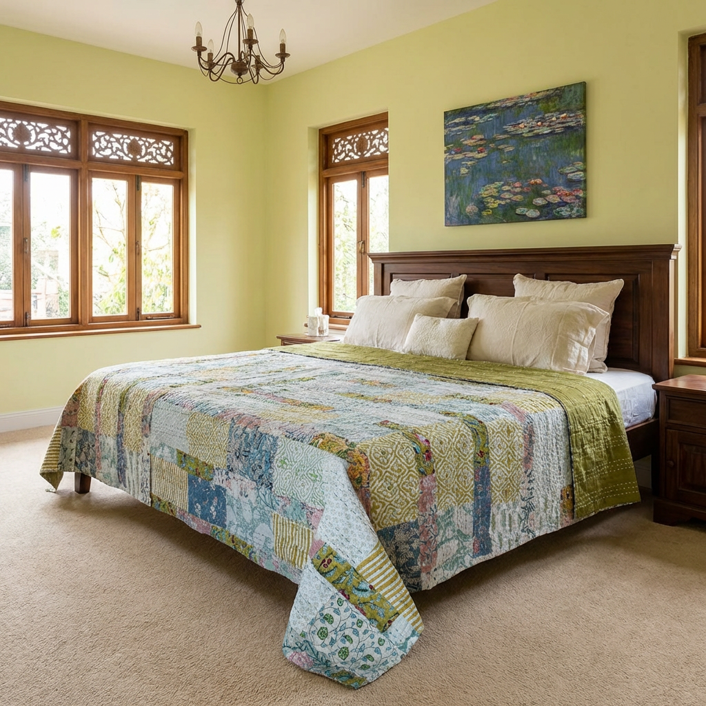 Hand Quilted Kantha Patchwork Quilt Artisan-Made Elegance by Roopantaran 202593