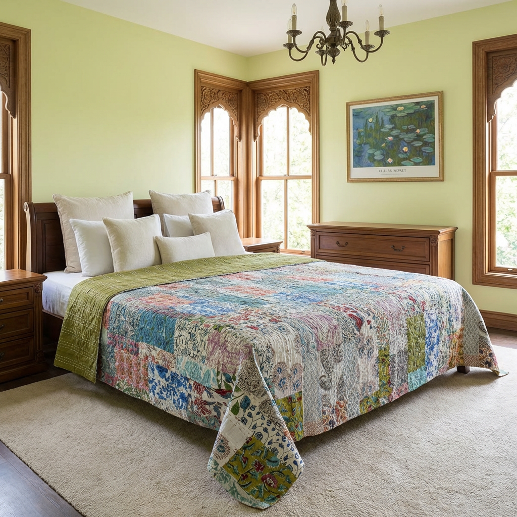 Hand Quilted Kantha Patchwork Quilt  Artisan-Made Elegance by Roopantaran  202594