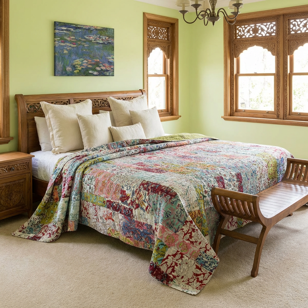 Hand Quilted Kantha Patchwork Quilt  Artisan-Made Elegance by Roopantaran  202595