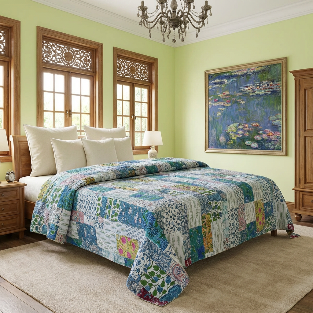 Hand Quilted Kantha Patchwork Quilt Artisan-Made Elegance by Roopantaran 202597