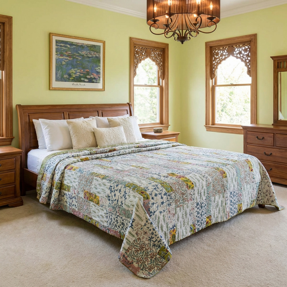 Image of Hand Quilted Kantha Patchwork Quilt – Artisan-Made Elegance by Roopantaran | 202598