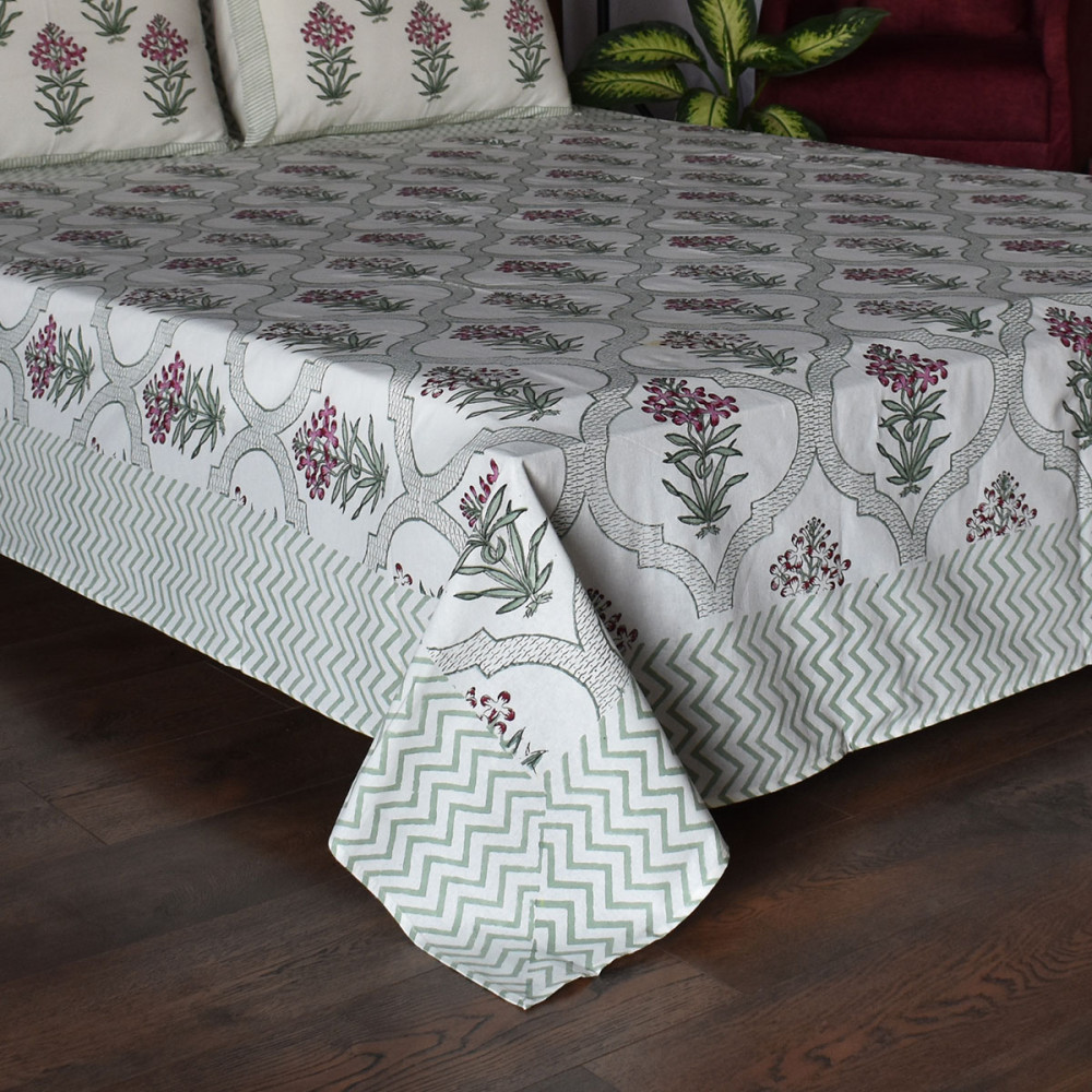 Image of Hand Block Printed Cotton Queen Size Bedspread | 208062