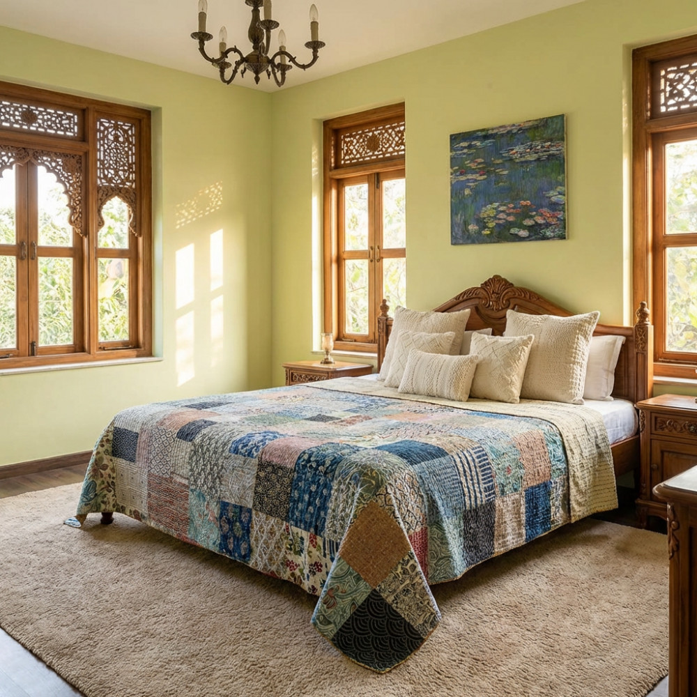 Image of Hand Quilted Kantha Patchwork Quilt – Artisan-Made Elegance by Roopantaran | 251106