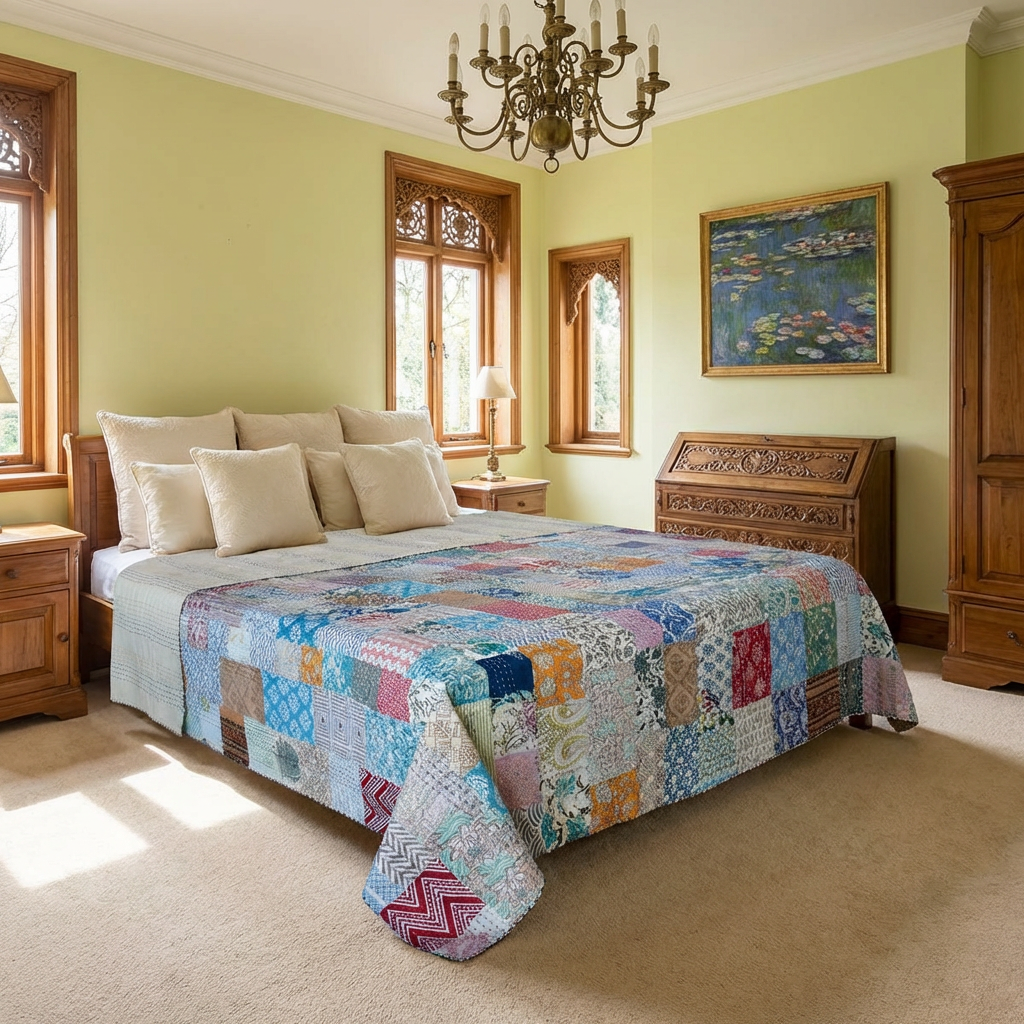 Hand Quilted Kantha Patchwork Quilt Artisan-Made Elegance by Roopantaran 251108