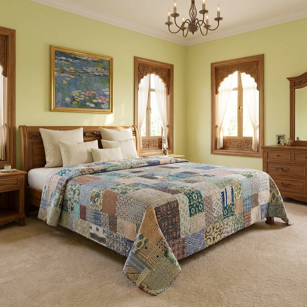 Hand Quilted Kantha Patchwork Quilt Artisan-Made Elegance by Roopantaran 251109