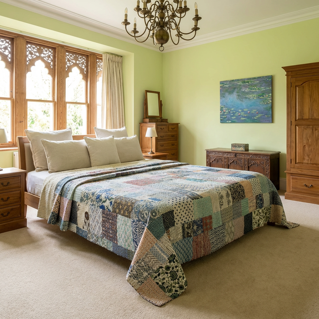 Hand Quilted Kantha Patchwork Quilt Artisan-Made Elegance by Roopantaran 251110