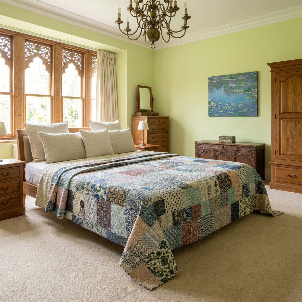 Image of Hand Quilted Kantha Patchwork Quilt – Artisan-Made Elegance by Roopantaran | 251110