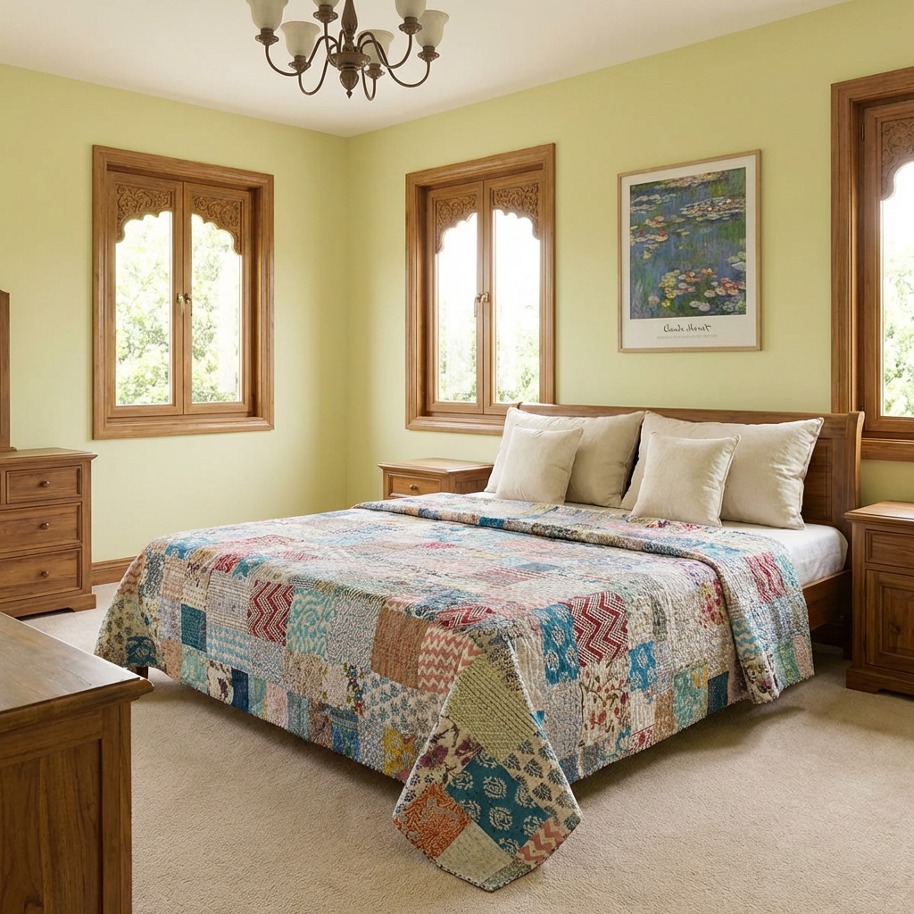 Hand Quilted Kantha Patchwork Quilt Artisan-Made Elegance by Roopantaran 251111