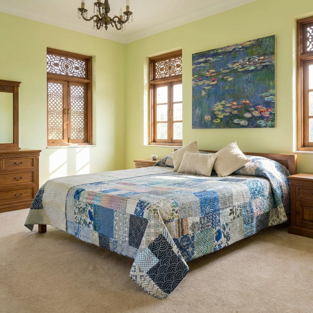 Image of Hand Quilted Kantha Patchwork Quilt – Artisan-Made Elegance by Roopantaran | 251115