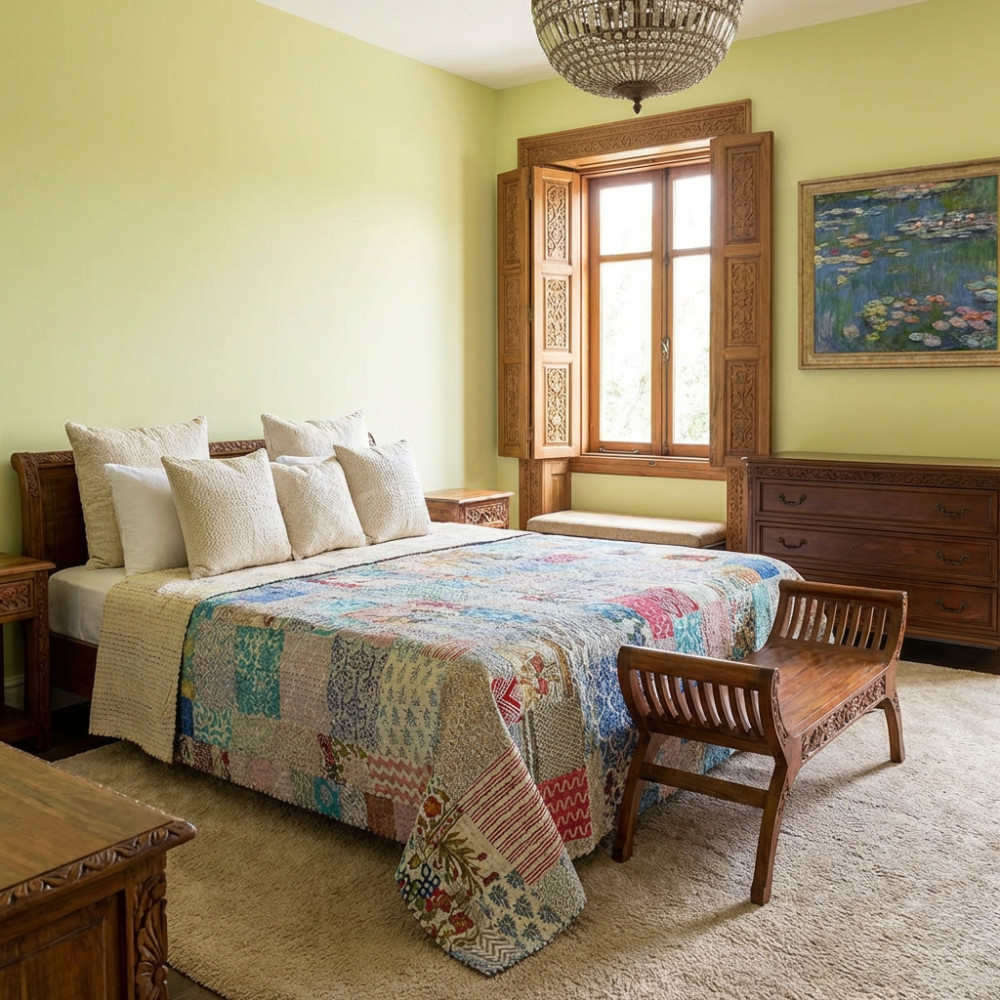 Image of Hand Quilted Kantha Patchwork Quilt – Artisan-Made Elegance by Roopantaran | 251116