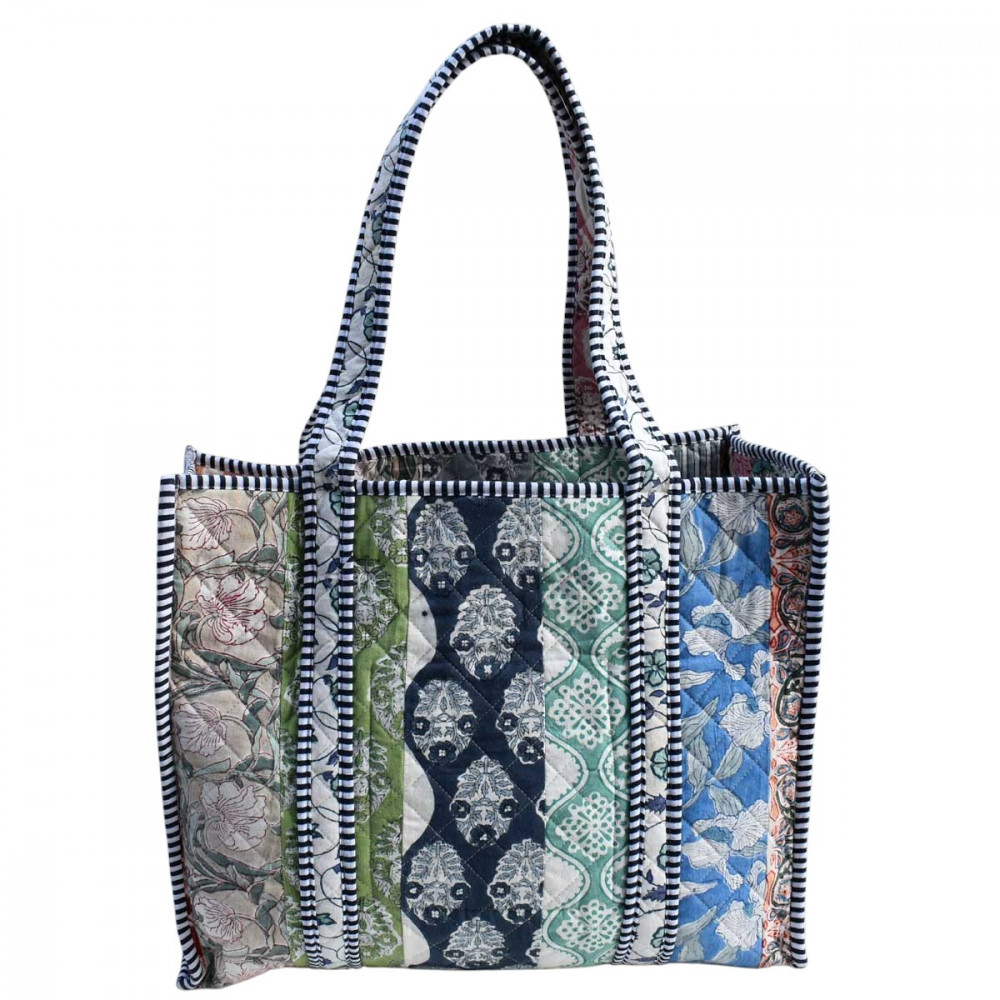 Image of Hand Block Printed Cotton Quilted Tote Bag | 251119
