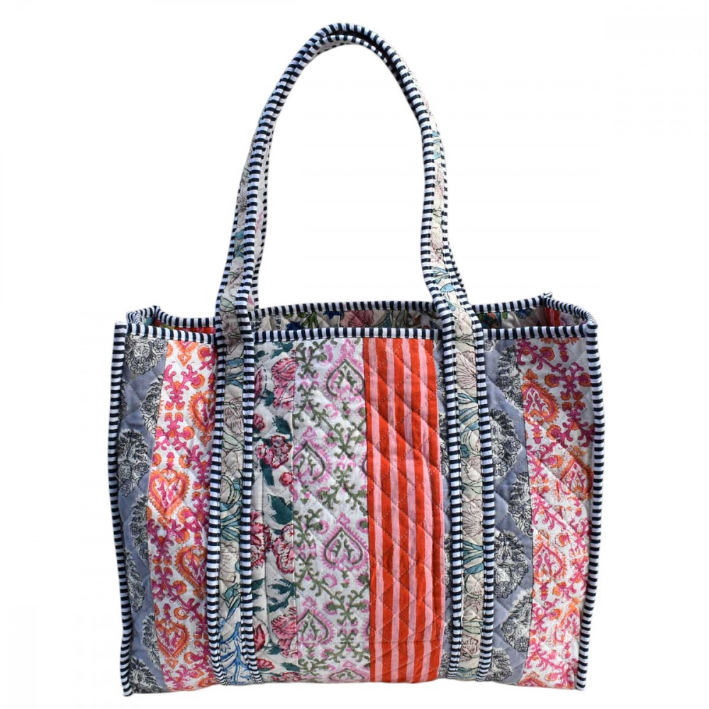 Image of Hand Block Printed Cotton Quilted Tote Bag | 251121
