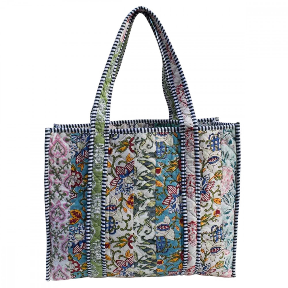 Image of Hand Block Printed Cotton Quilted Tote Bag | 251122