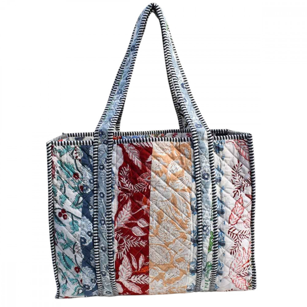 Image of Hand Block Printed Cotton Quilted Tote Bag | 251123