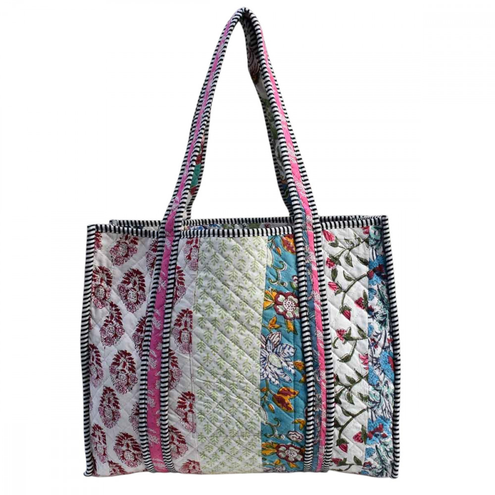 Image of Hand Block Printed Cotton Quilted Tote Bag | 251126