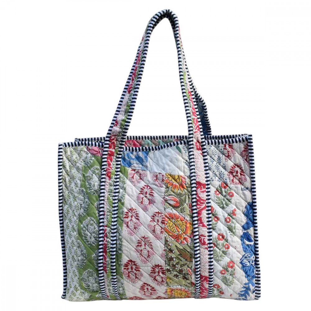 Image of Hand Block Printed Cotton Quilted Tote Bag | 251127