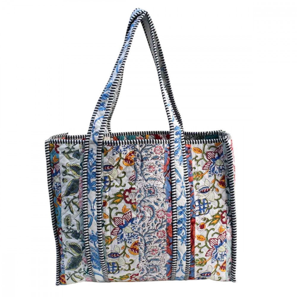 Image of Hand Block Printed Cotton Quilted Tote Bag | 251128