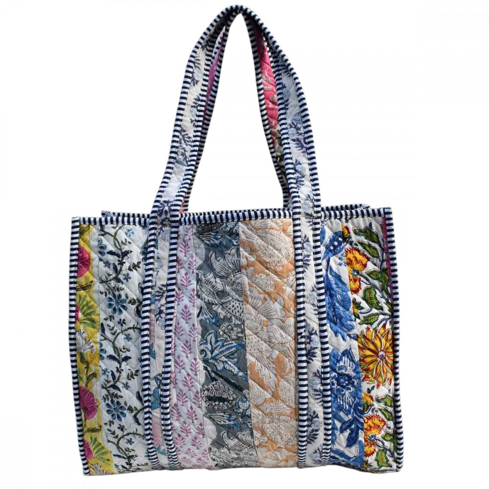 Image of Hand Block Printed Cotton Quilted Tote Bag | 251130
