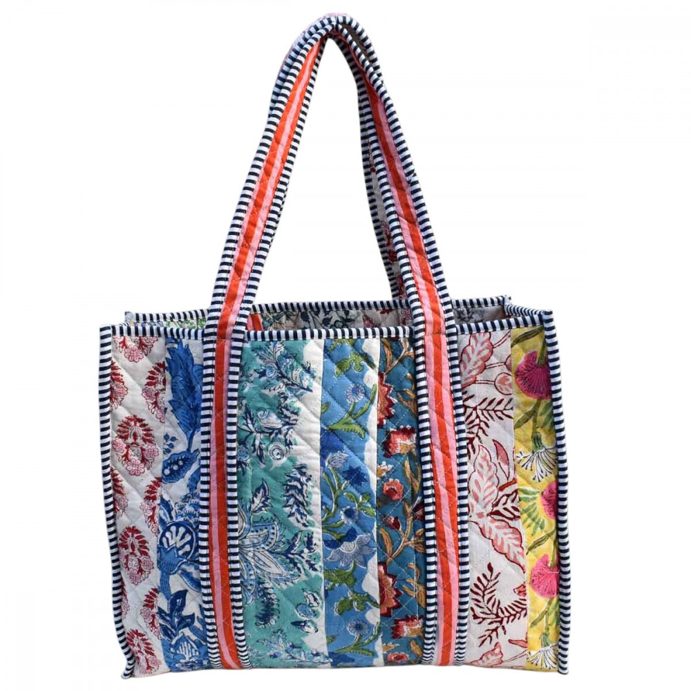 Image of Hand Block Printed Cotton Quilted Tote Bag | 251132