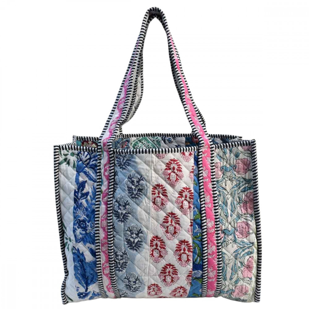 Image of Hand Block Printed Cotton Quilted Tote Bag | 251133