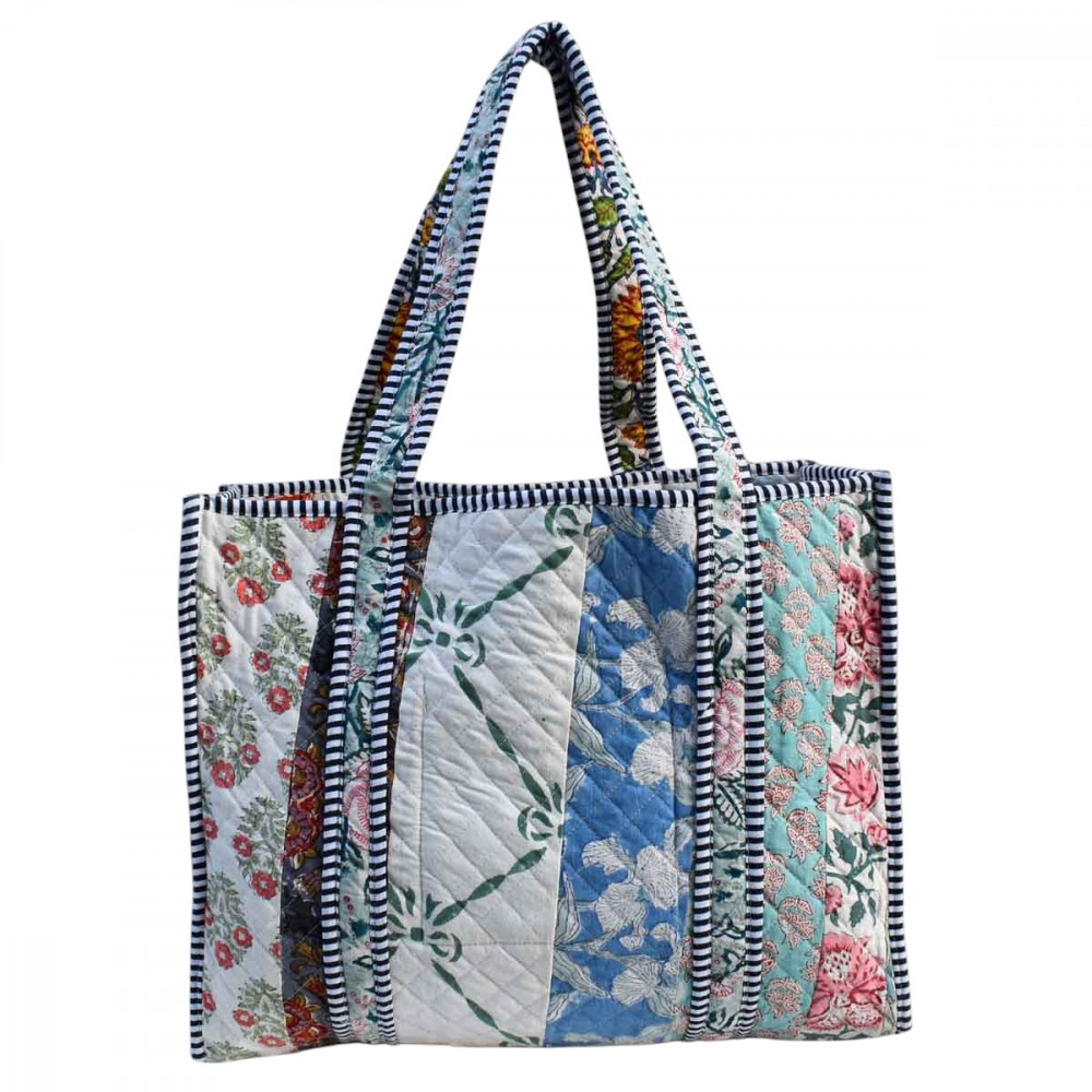 Image of Hand Block Printed Cotton Quilted Tote Bag | 251134