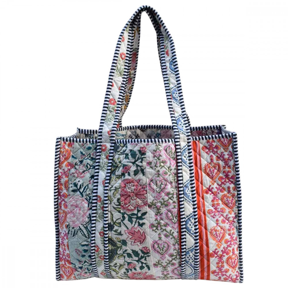 Image of Hand Block Printed Cotton Quilted Tote Bag | 251136
