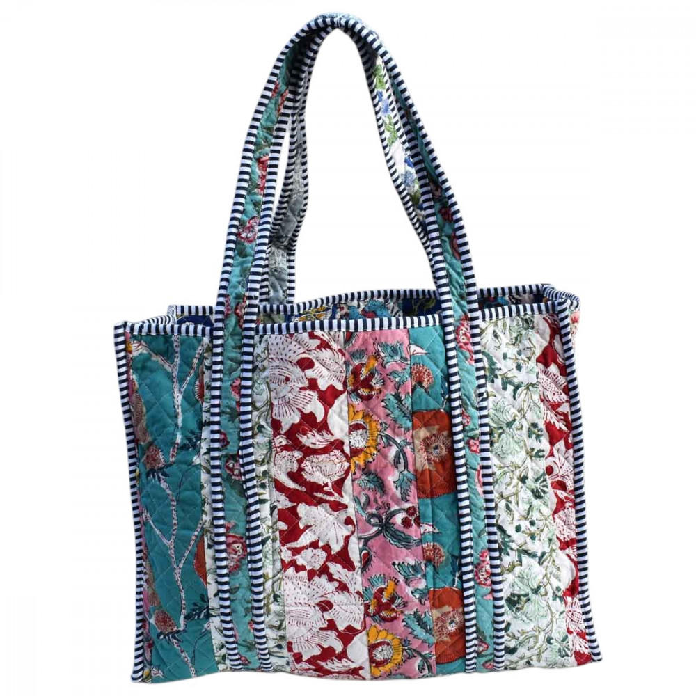 Image of Hand Block Printed Cotton Quilted Tote Bag | 251138