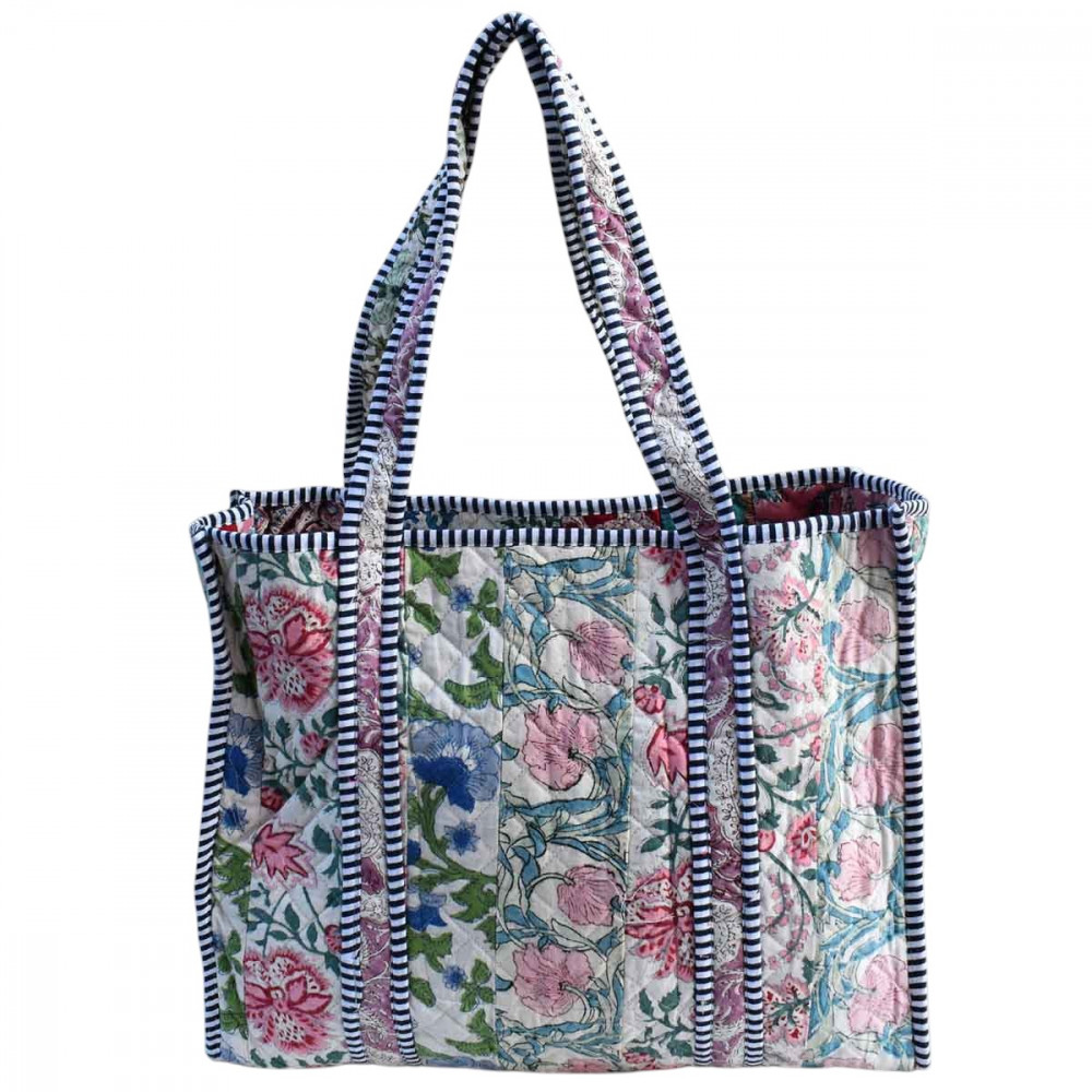 Image of Hand Block Printed Cotton Quilted Tote Bag | 251139