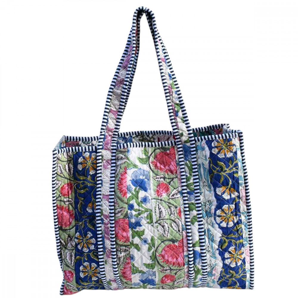 Image of Hand Block Printed Cotton Quilted Tote Bag | 251140