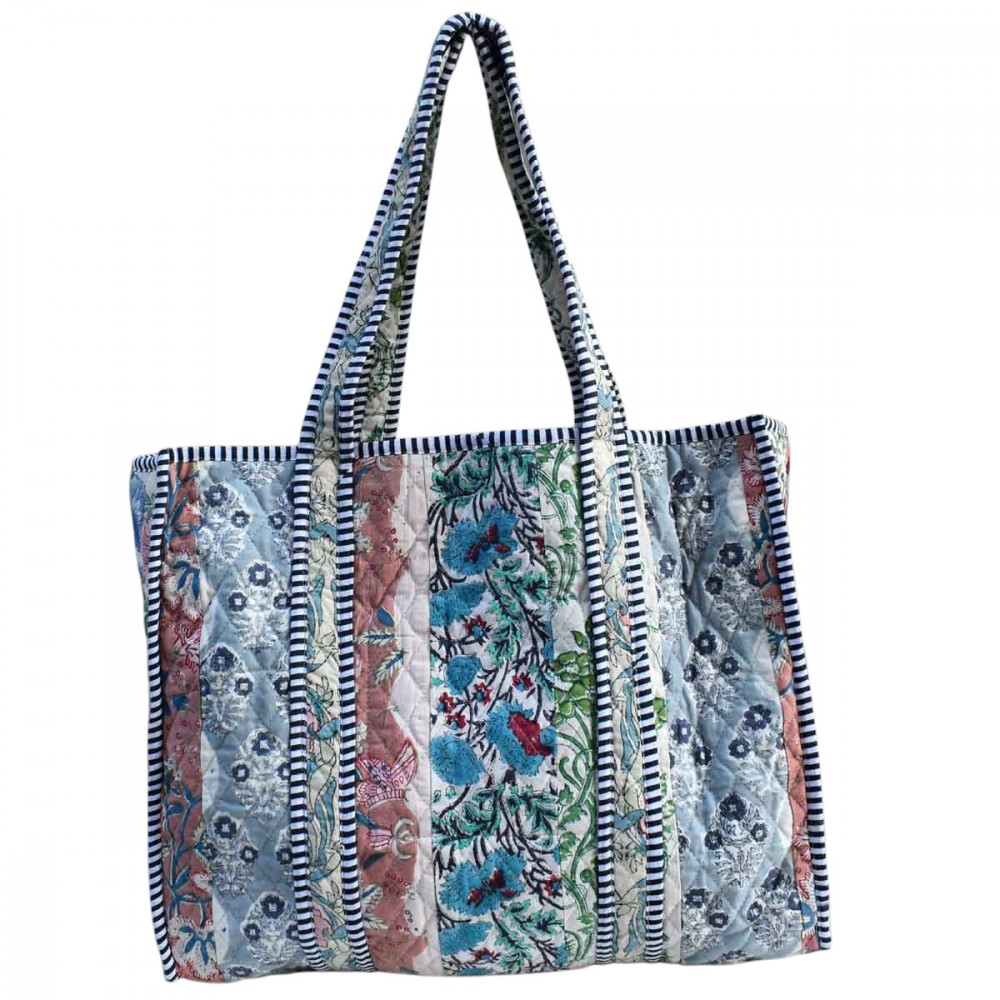 Image of Hand Block Printed Cotton Quilted Tote Bag | 251141