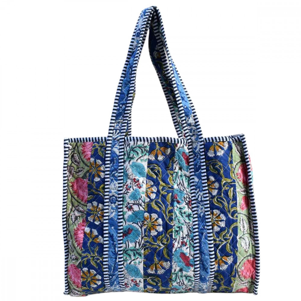 Image of Hand Block Printed Cotton Quilted Tote Bag | 251142