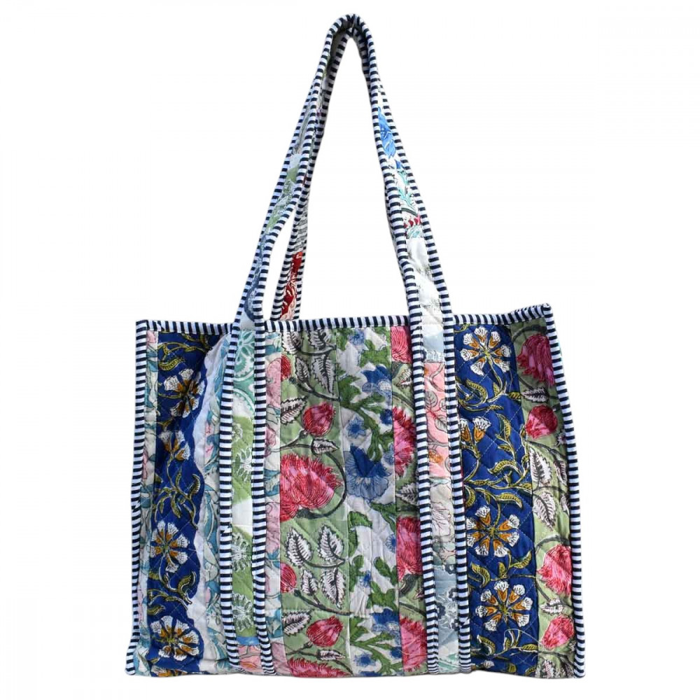 Image of Hand Block Printed Cotton Quilted Tote Bag | 251143