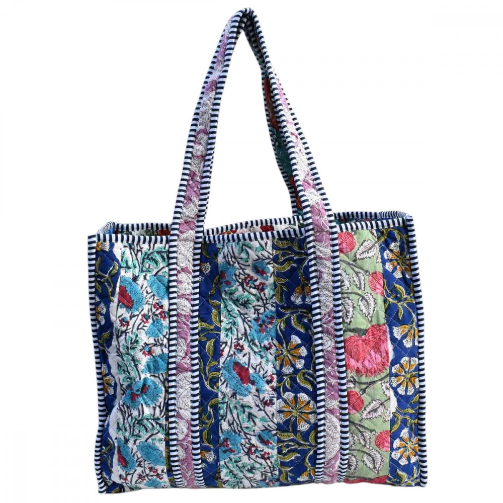 Image of Hand Block Printed Cotton Quilted Tote Bag | 251144
