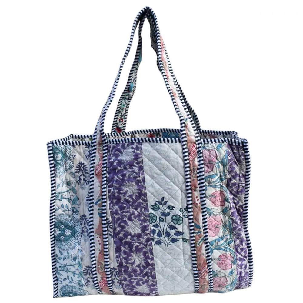 Image of Hand Block Printed Cotton Quilted Tote Bag | 251147