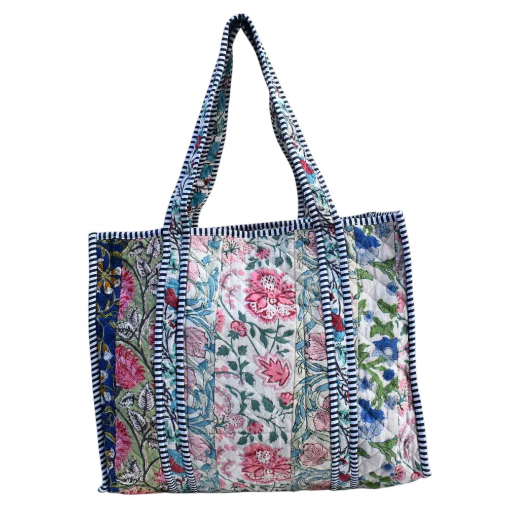 Image of Hand Block Printed Cotton Quilted Tote Bag | 251148