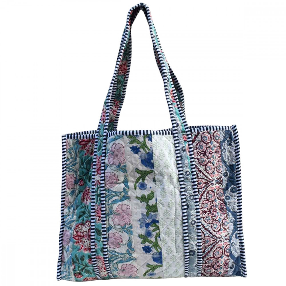 Image of Hand Block Printed Cotton Quilted Tote Bag | 251149