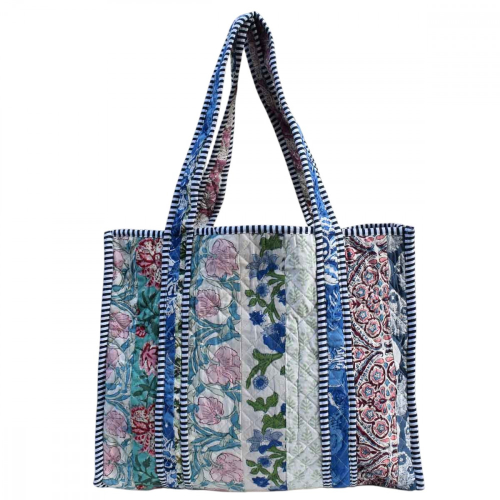 Image of Hand Block Printed Cotton Quilted Tote Bag | 251150